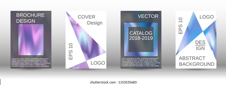 Set for liquid. Holographic abstract backgrounds. Bright mesh blurred pattern in pink, blue, green tones. Fashionable advertising vector in retro  for book, annual, mobile interface, web application.