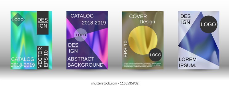 Set for liquid. Holographic abstract backgrounds. Bright mesh blurred pattern in pink, blue, green tones. Fashionable advertising vector in retro  for book, annual, mobile interface, web application.