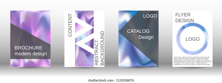 Set for liquid. Holographic abstract backgrounds. Bright mesh blurred pattern in pink, blue, green tones. Fashionable advertising vector in retro  for book, annual, mobile interface, web application.