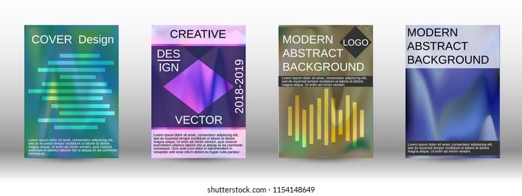 Set for liquid. Holographic abstract backgrounds. Bright mesh blurred pattern in pink, blue, green tones. Fashionable advertising vector in retro  for book, annual, mobile interface, web application.