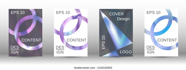 Set for liquid. Holographic abstract backgrounds. Bright mesh blurred pattern in pink, blue, green tones. Fashionable advertising vector in retro  for book, annual, mobile interface, web application.