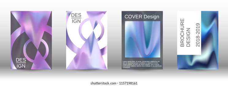 Set for liquid. Holographic abstract backgrounds. Bright mesh blurred pattern in pink, blue, green tones. Fashionable advertising vector in retro  for book, annual, mobile interface, web application.