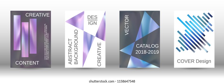 Set for liquid. Holographic abstract backgrounds. Bright mesh blurred pattern in pink, blue, green tones. Fashionable advertising vector in retro  for book, annual, mobile interface, web application.