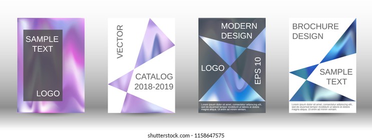 Set for liquid. Holographic abstract backgrounds. Bright mesh blurred pattern in pink, blue, green tones. Fashionable advertising vector in retro  for book, annual, mobile interface, web application.