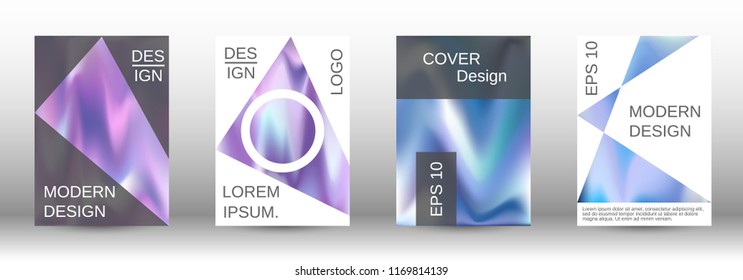 Set for liquid. Holographic abstract backgrounds. Bright mesh blurred pattern in pink, blue, green tones. Fashionable advertising vector in retro  for book, annual, mobile interface, web application.