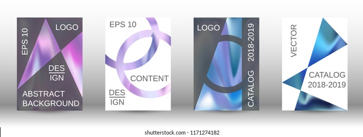 Set for liquid. Holographic abstract backgrounds. Bright mesh blurred pattern in pink, blue, green tones. Fashionable advertising vector in retro  for book, annual, mobile interface, web application.