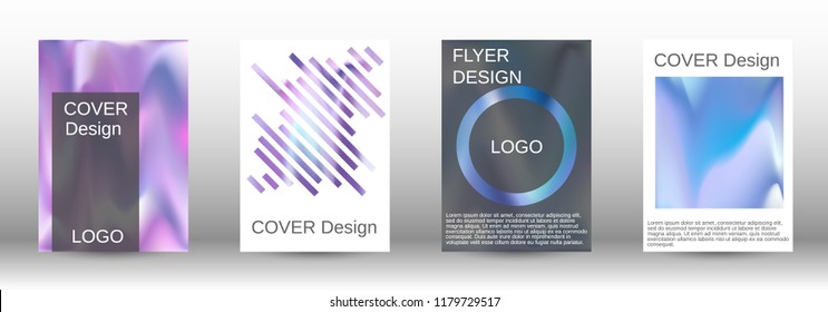 Set for liquid. Holographic abstract backgrounds. Bright mesh blurred pattern in pink, blue, green tones. Fashionable advertising vector in retro  for book, annual, mobile interface, web application.