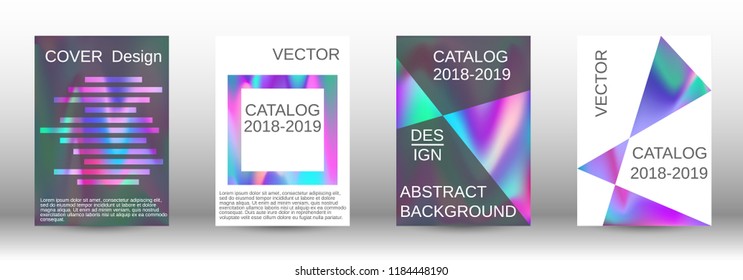 Set for liquid. Holographic abstract backgrounds. Bright mesh blurred pattern in pink, blue, green tones. Fashionable advertising vector in retro  for book, annual, mobile interface, web application.