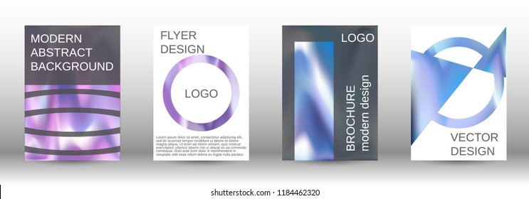 Set for liquid. Holographic abstract backgrounds. Bright mesh blurred pattern in pink, blue, green tones. Fashionable advertising vector in retro  for book, annual, mobile interface, web application.
