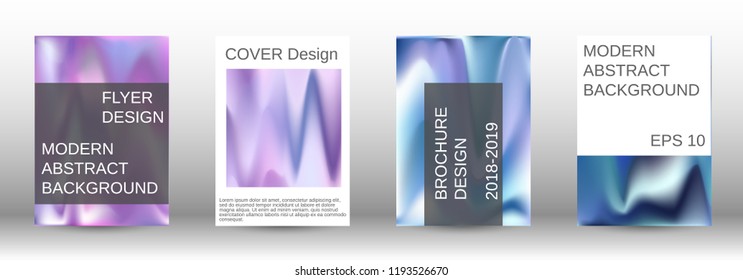 Set for liquid. Holographic abstract backgrounds. Bright mesh blurred pattern in pink, blue, green tones. Fashionable advertising vector in retro  for book, annual, mobile interface, web application.