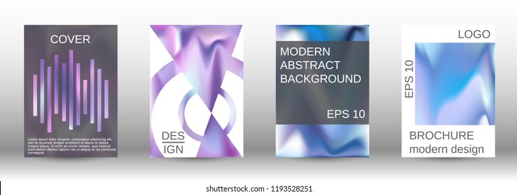 Set for liquid. Holographic abstract backgrounds. Bright mesh blurred pattern in pink, blue, green tones. Fashionable advertising vector in retro  for book, annual, mobile interface, web application.