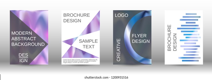 Set for liquid. Holographic abstract backgrounds. Bright mesh blurred pattern in pink, blue, green tones. Fashionable advertising vector in retro  for book, annual, mobile interface, web application.