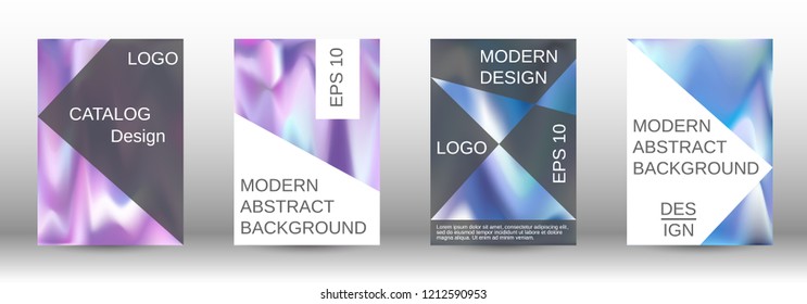 Set for liquid. Holographic abstract backgrounds. Bright mesh blurred pattern in pink, blue, green tones. Fashionable advertising vector in retro  for book, annual, mobile interface, web application.