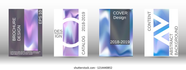Set for liquid. Holographic abstract backgrounds. Bright mesh blurred pattern in pink, blue, green tones. Fashionable advertising vector in retro  for book, annual, mobile interface, web application.