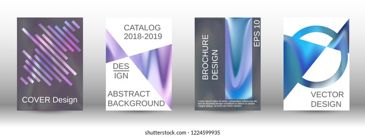 Set for liquid. Holographic abstract backgrounds. Bright mesh blurred pattern in pink, blue, green tones. Fashionable advertising vector in retro  for book, annual, mobile interface, web application.