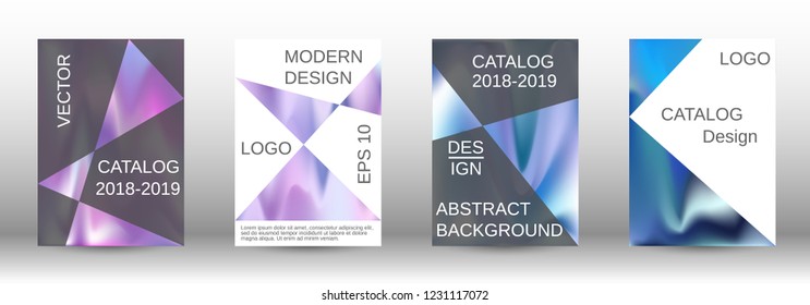 Set for liquid. Holographic abstract backgrounds. Bright mesh blurred pattern in pink, blue, green tones. Fashionable advertising vector in retro  for book, annual, mobile interface, web application.