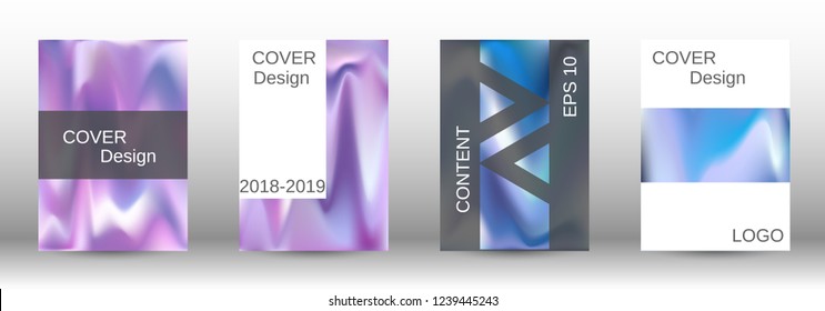 Set for liquid. Holographic abstract backgrounds. Bright mesh blurred pattern in pink, blue, green tones. Fashionable advertising vector in retro  for book, annual, mobile interface, web application.