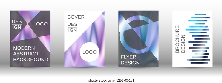 Set for liquid. Holographic abstract backgrounds. Bright mesh blurred pattern in pink, blue, green tones. Fashionable advertising vector in retro  for book, annual, mobile interface, web application.
