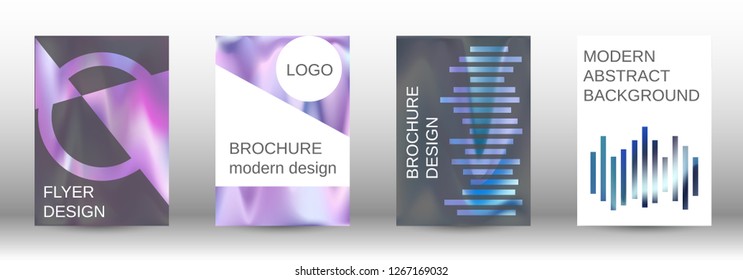 Set for liquid. Holographic abstract backgrounds. Bright mesh blurred pattern in pink, blue, green tones. Fashionable advertising vector in retro  for book, annual, mobile interface, web application.