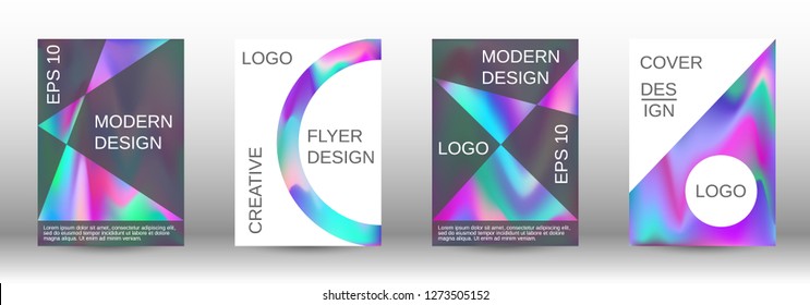 Set for liquid. Holographic abstract backgrounds. Bright mesh blurred pattern in pink, blue, green tones. Fashionable advertising vector in retro  for book, annual, mobile interface, web application.