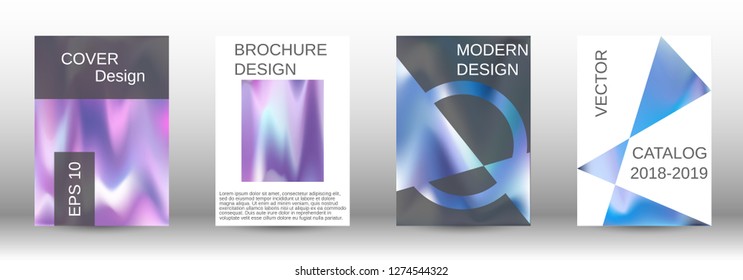 Set for liquid. Holographic abstract backgrounds. Bright mesh blurred pattern in pink, blue, green tones. Fashionable advertising vector in retro  for book, annual, mobile interface, web application.