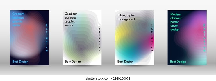 Set for liquid. Holographic abstract backgrounds. Bright mesh blurred pattern in pink, blue, green tones. Fashionable advertising vector in retro for book, annual, mobile interface, web application.