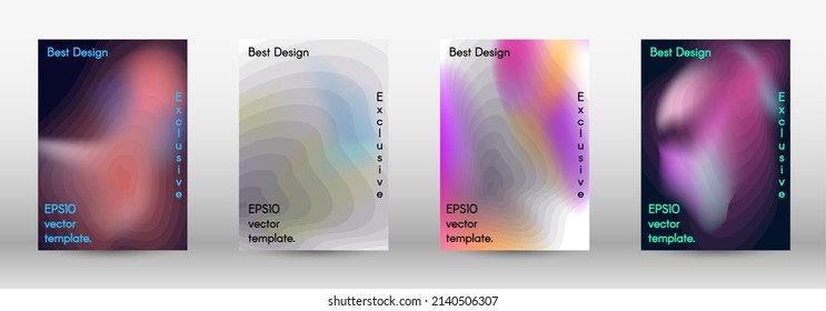 Set for liquid. Holographic abstract backgrounds. Bright mesh blurred pattern in pink, blue, green tones. Fashionable advertising vector in retro for book, annual, mobile interface, web application.