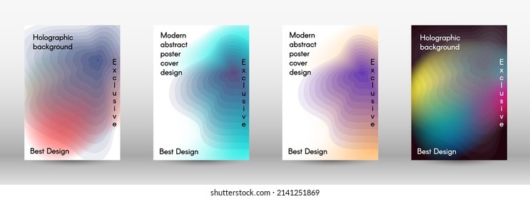 Set for liquid. Holographic abstract backgrounds. Bright mesh blurred pattern in pink, blue, green tones. Fashionable advertising vector in retro for book, annual, mobile interface, web application.