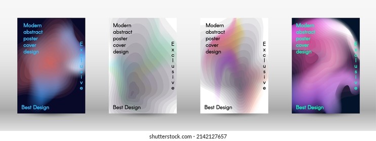 Fijado para líquido. Antecedentes holográficos abstractos. Moda borrosa de malla brillante en tonos rosa, azul, verde. Vector publicitario de moda en retro para libro, anual, interfaz móvil, aplicación web.