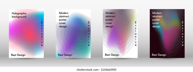Set for liquid. Holographic abstract backgrounds. Bright mesh blurred pattern in pink, blue, green tones. Fashionable advertising vector in retro for book, annual, mobile interface, web application.