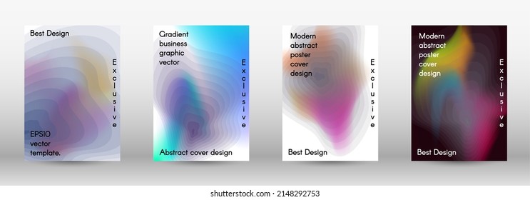 Set for liquid. Holographic abstract backgrounds. Bright mesh blurred pattern in pink, blue, green tones. Fashionable advertising vector in retro for book, annual, mobile interface, web application.