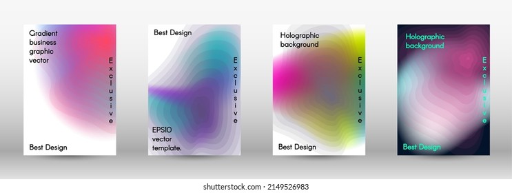 Fijado para líquido. Antecedentes holográficos abstractos. Moda borrosa de malla brillante en tonos rosa, azul, verde. Vector publicitario de moda en retro para libro, anual, interfaz móvil, aplicación web.