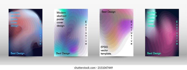 Set for liquid. Holographic abstract backgrounds. Bright mesh blurred pattern in pink, blue, green tones. Fashionable advertising vector in retro for book, annual, mobile interface, web application.