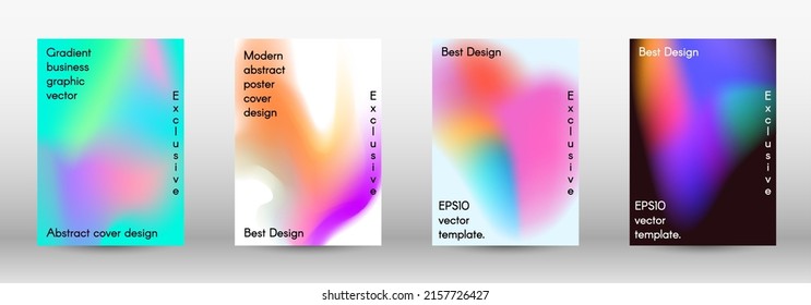 Fijado para líquido. Antecedentes holográficos abstractos.  Moda borrosa de malla brillante en tonos rosa, azul, verde.  Vector publicitario de moda en retro para libro, anual, interfaz móvil, aplicación web.