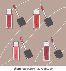 Set of liquid lipsticks drawing in various color makeup vector