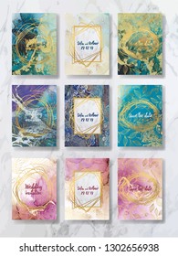 Set of the liquid marble with gold. flyer, business card, flyer, brochure, poster, for printing. trend vector