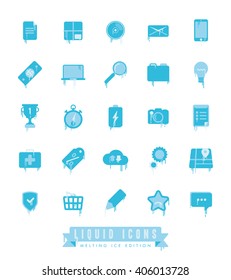 Set of liquid, melting web and business icons with icicles