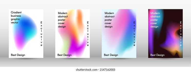 Set for liquid on colorful background.  Bright mesh blurred pattern in pink, blue, green tones.  Fashionable advertising vector in retro for book, annual, mobile interface, web application.