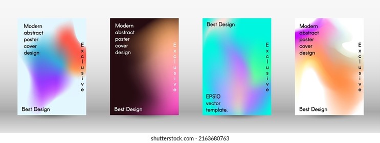Set for liquid on colorful background.  Bright mesh blurred pattern in pink, blue, green tones.  Fashionable advertising vector in retro for book, annual, mobile interface, web application.