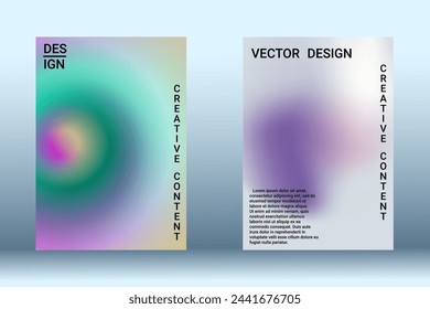 Set para líquido sobre fondo colorido. Patrón de malla brillante borrosa en tonos rosa, azul, verde. Vector de publicidad de moda en retro para libro, anual, interfaz móvil, aplicación web.
