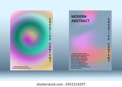 Set for liquid on colorful background. Bright mesh blurred pattern in pink, blue, green tones. Fashionable advertising vector in retro for book, annual, mobile interface, web application.