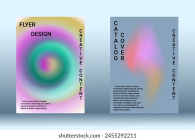 Set for liquid on colorful background. Bright mesh blurred pattern in pink, blue, green tones. Fashionable advertising vector in retro for book, annual, mobile interface, web application.