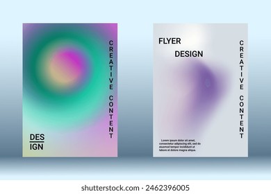 Set for liquid on colorful background. Bright mesh blurred pattern in pink, blue, green tones. Fashionable advertising vector in retro for book, annual, mobile interface, web application.
