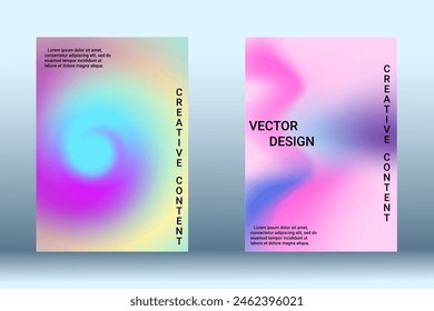 Set for liquid on colorful background. Bright mesh blurred pattern in pink, blue, green tones. Fashionable advertising vector in retro for book, annual, mobile interface, web application.