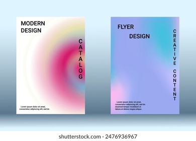 Set for liquid on colorful background. Bright mesh blurred pattern in pink, blue, green tones. Fashionable advertising vector in retro for book, annual, mobile interface, web application.