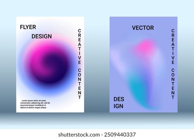 Set for liquid on colorful background. Bright mesh blurred pattern in pink, blue, green tones. Fashionable advertising vector in retro for book, annual, mobile interface, web application.