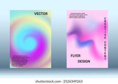 Set for liquid on colorful background. Bright mesh blurred pattern in pink, blue, green tones. Fashionable advertising vector in retro for book, annual, mobile interface, web application.