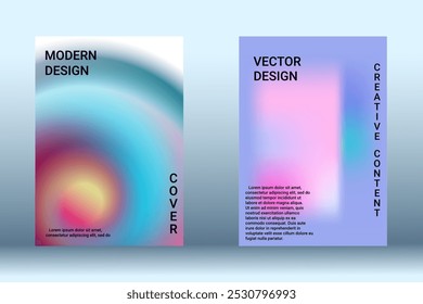 Set for liquid on colorful background. Bright mesh blurred pattern in pink, blue, green tones. Fashionable advertising vector in retro for book, annual, mobile interface, web application.