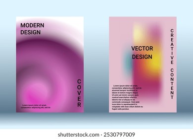 Set for liquid on colorful background. Bright mesh blurred pattern in pink, blue, green tones. Fashionable advertising vector in retro for book, annual, mobile interface, web application.