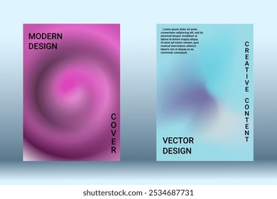 Marque para líquido em fundo colorido. Padrão de borrão de malha brilhante em tons de rosa, azul e verde. Vetor de publicidade na moda em retro para livro, anual, interface móvel, aplicação web.